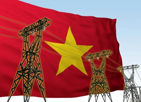 Power lines against background flag of Vietnam Stock Illustration