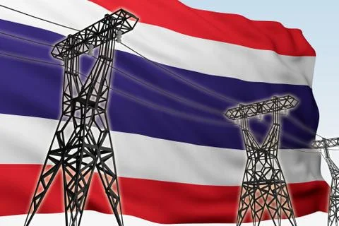 Power lines against background flag of Thailand Stock Illustration