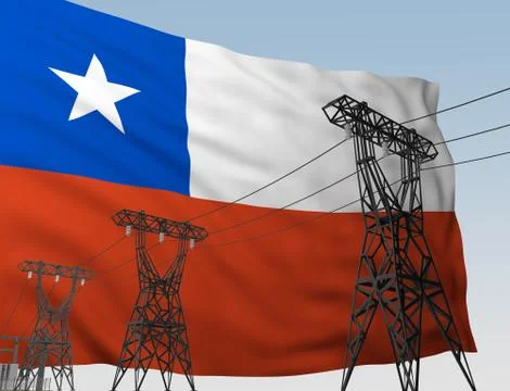 Power lines against background flag of Chile Stock Illustration