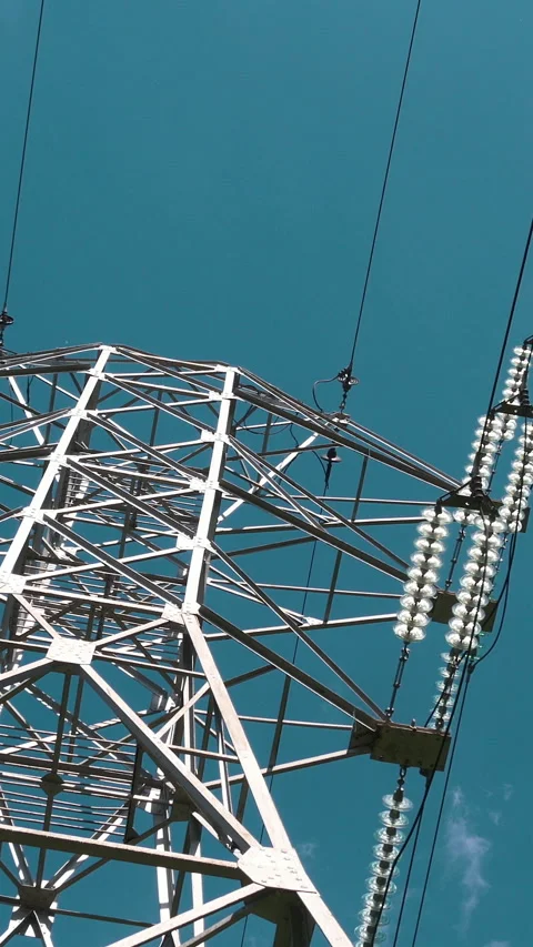 Power Lines Against Blue Sky. Vertical Stock Footage 270480973