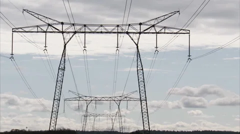 Power lines against a cloudy sky, Sweden. Stock Footage 51859906