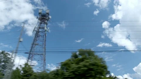 Power-lines and Cellular Tower (4k) 스톡 동영상 154211480