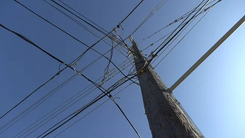 Power lines and electrical grid infrastructure in Toronto city Stock Footage 117891880