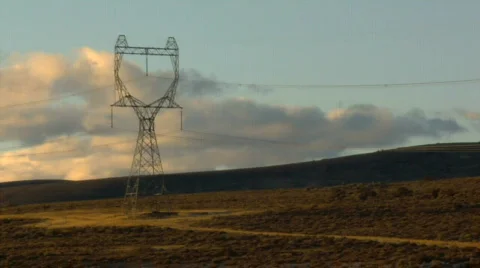 Power Lines and Ocean Clouds Stock Footage 846228