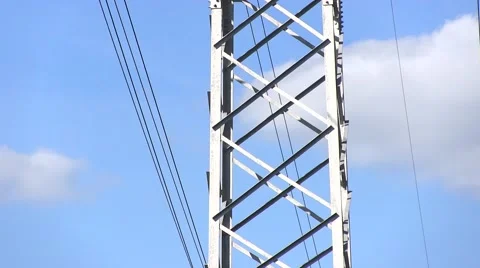 Power Lines And Sky With Clouds Stock Footage