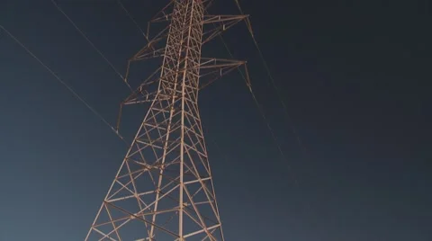 Power Lines and Tower in Desert Stock Footage