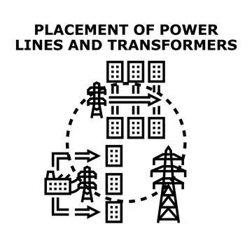 Power lines and transformers distributing electricity in a network Stock Illustration