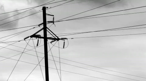 Power lines on the background of the cloudy sky Stock Footage 800741