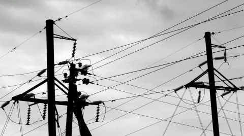 Power lines on the background of the cloudy sky Stock Footage 800755