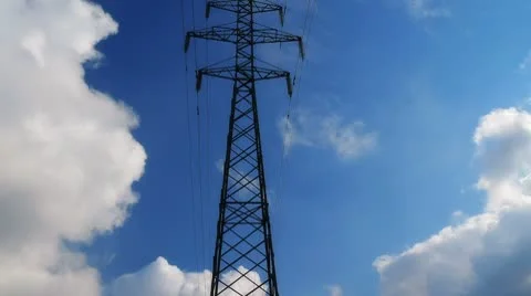 Power lines on a background cloudy sky Stock Footage 8963414
