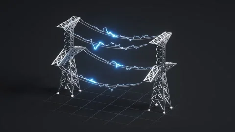 Power lines between the transmission towers, 3d rendering. Stock Footage 341304634