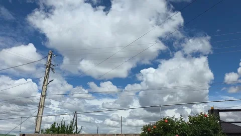 Power Lines Blue Sky Cloudy Day Stock Footage 335308726