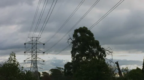 Power Lines on a Cloudy Day Stock Footage 51346749