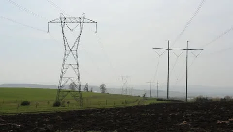 Power lines in the country Stock Footage 10920044