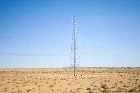Power lines in desert Stock Photos