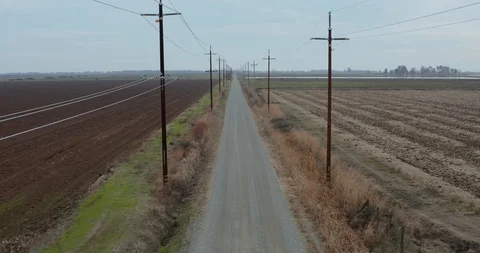 POWER-LINES DESOLATE ROAD DRONE 4K Stock Footage 123148366