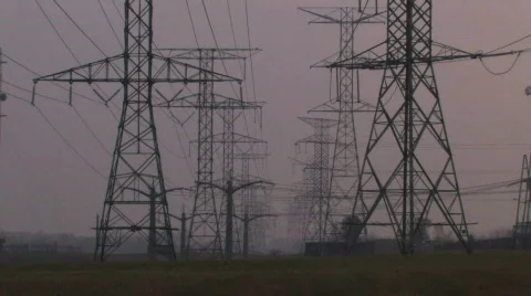 Power Lines at Dusk 1 Stock Footage 280592
