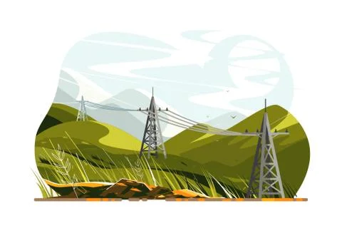 Power lines electricity Ilustração Stock