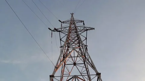 Power lines. The evening of the pylon outline Video stock 65871189