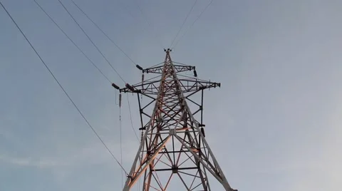 Power lines. The evening of the pylon outline Video stock 65871737