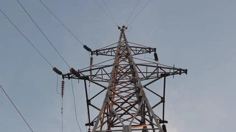 Power lines. The evening of the pylon outline Video stock 65872313