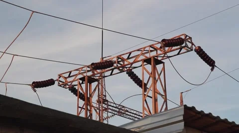 Power lines. The evening of the pylon outline Video stock 65872918
