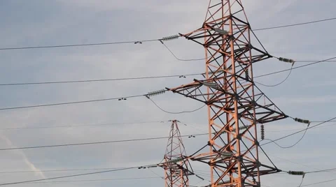 Power lines. The evening of the pylon outline Video stock 65874522