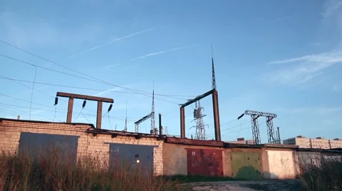 Power lines. The evening of the pylon outline Video stock 65875765