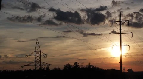 Power lines. The evening of the pylon outline Video stock 65877814