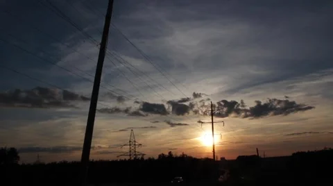 Power lines. The evening of the pylon outline Video stock 65877949