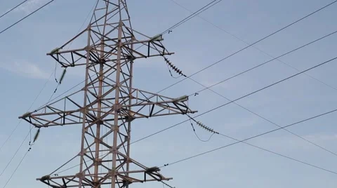 Power lines. The evening of the pylon outline Video stock 65878026