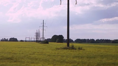 Power lines in the field. Movement. Stock Footage 245092108