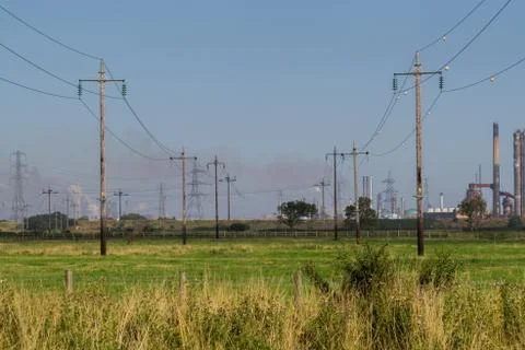 Power Lines in a Field Foto stock
