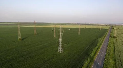 Power lines on the field Stock Photos