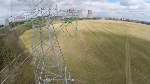 Power lines. Flight over high-voltage supports and wires Stock Footage 74932271