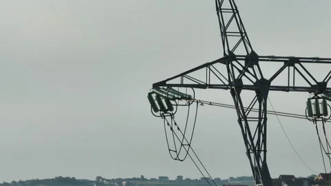 Power lines with glass insulators Stock Footage 250723557