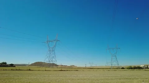 Power lines. High voltage, electricity transmission pylon. Stock Footage 166836797