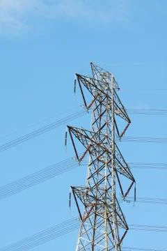 Power lines with high voltage Stock Photos