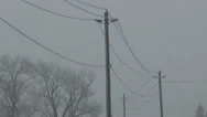 Power Lines Ice Covered Swaying And Galloping In Freezing Rain Storm Stock Footage