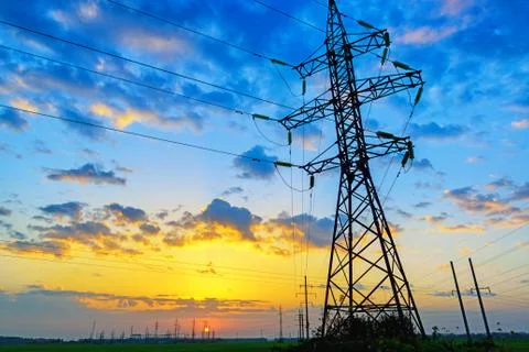 Power lines landscape Stock-Fotos
