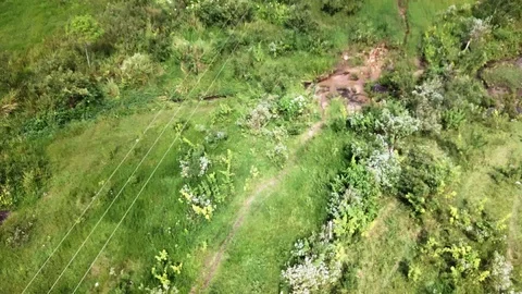Power lines in the middle of the nature Stock Footage 90301307