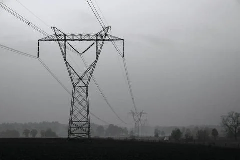 Power Lines in the Mist Fotos de archivo