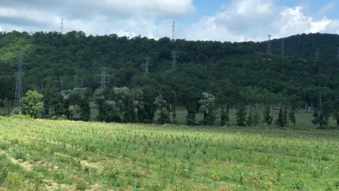 Power lines in mountainous areas. Stock Footage 128142536