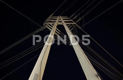 Power Lines at night Stock Photos