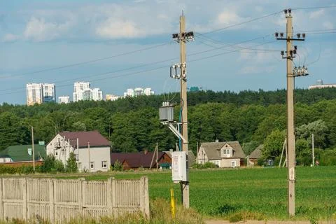 Power lines running through the forest. The support of an overhead power line Stock Photos