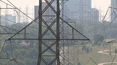 Power lines sagging in severe heatwave on hot summer day Stock Footage 52746221