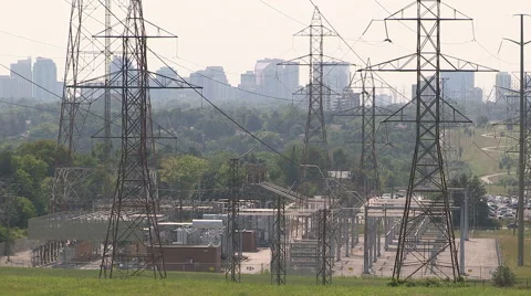 Power lines sagging in severe heatwave on hot summer day Stock Footage 52746717