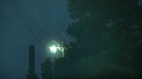 Power Lines Spark During Hurricane Stock Footage