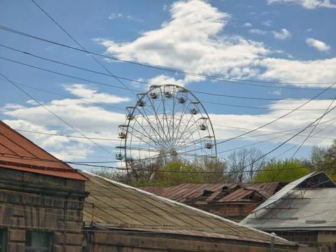 Power lines stretch across image Stock Photos