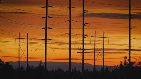 Power Lines at Sunrise Stock Footage 90268087